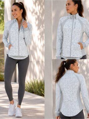 Athleta Run With It Printed Jacket Gray White Full Zip Running XS